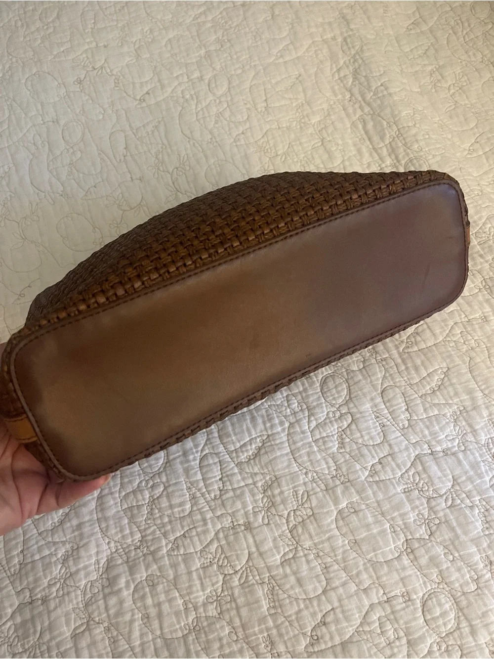 Fossil Woven Leather Tote Bag Brown Top Handle Satchel Crossbody Summer - Picture 4 of 7